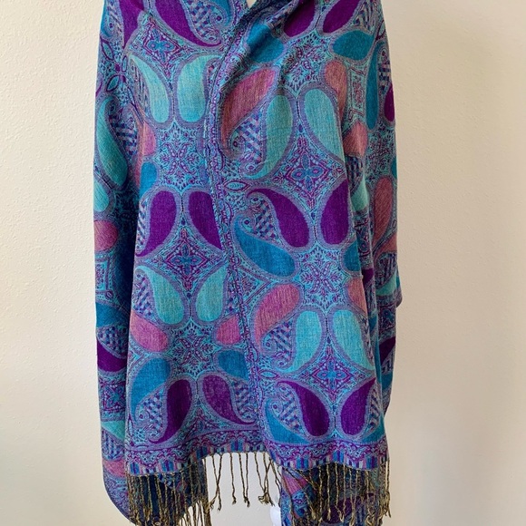 Pashmina fringed Large Scarf cashmere/Silk wine/78" x 28"  Made in Italy - Picture 1 of 11